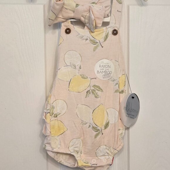 Milkberry Baby Girl Bamboo Lemon Ruffle Bubble Romper 3-6 months - Picture 1 of 3